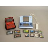 Two unboxed hand held game consoles, a Nintendo DS and a Game Boy Advance SP,