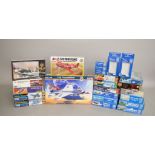 Twenty four plastic model kits, all aircraft, by Trumpeter, Master Craft, Heller, Airfix, etc.
