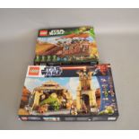 Two Lego Star Wars sets 75020 Jabba's Sail Barge and 9516 Jabba's Palace,