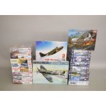 Eighteen plastic model kits, all aircraft by Academy and HobbyBoss. Sealed, ex-shop stock.