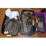 A very good quantity of unboxed OO Gauge and G Gauge track, contained in three large boxes.