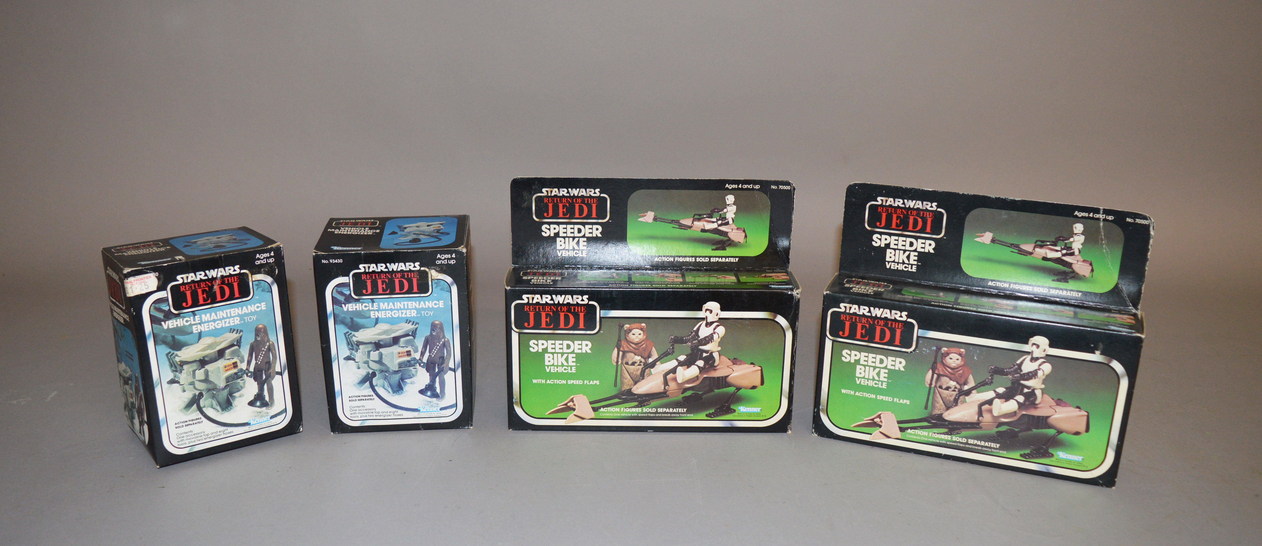 Four Star Wars Return Of The Jedi sets which includes; Vehicle Maintenance Energizer by Kenner x2,