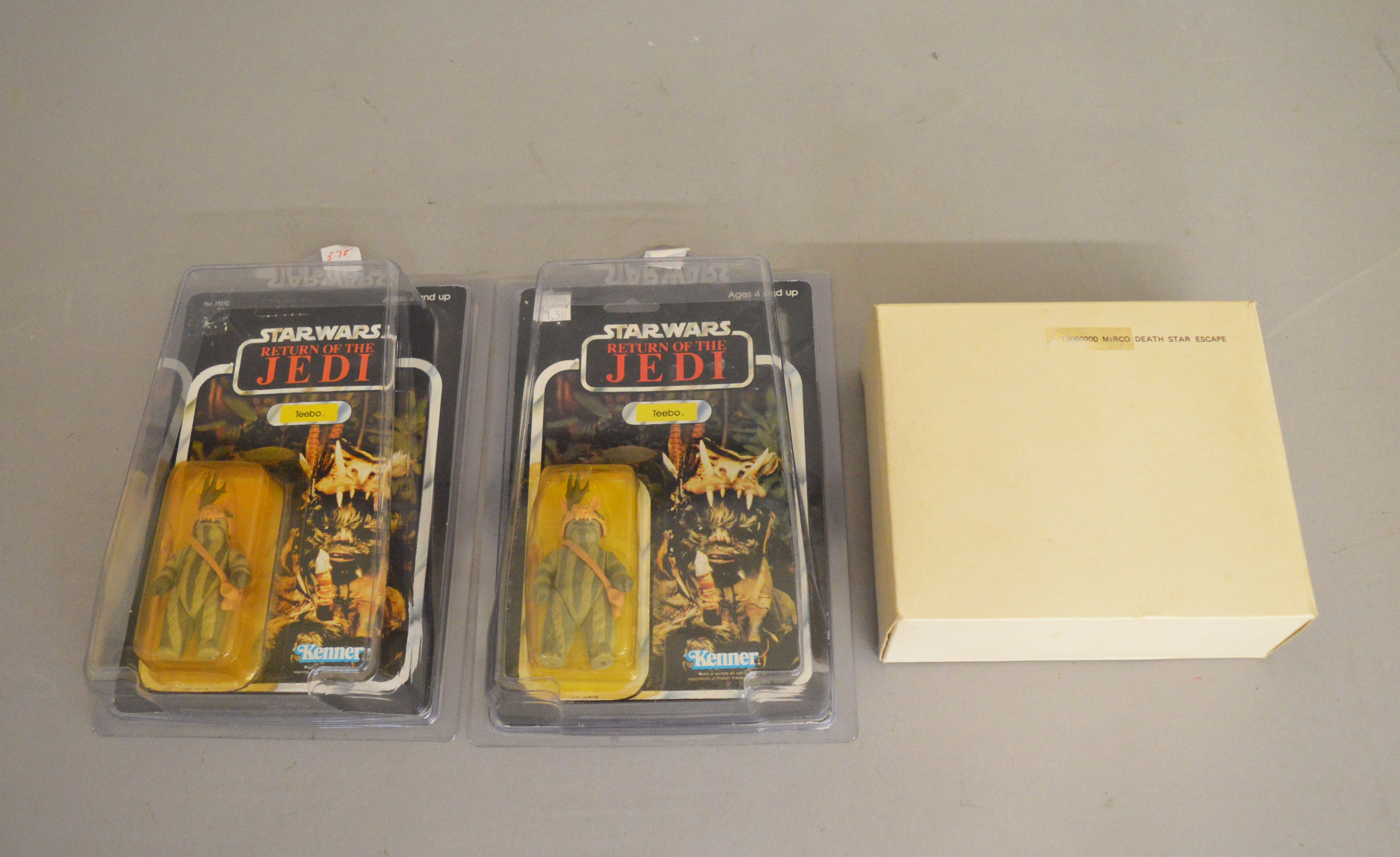 Two Star Wars figures, (last 17) by Kenner Teebo x2 3 3/4 figure on a 79 back card by Kenner,