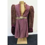Western Costume Co Hollywood period costume with Burgundy patterned cloth and gold coloured belt