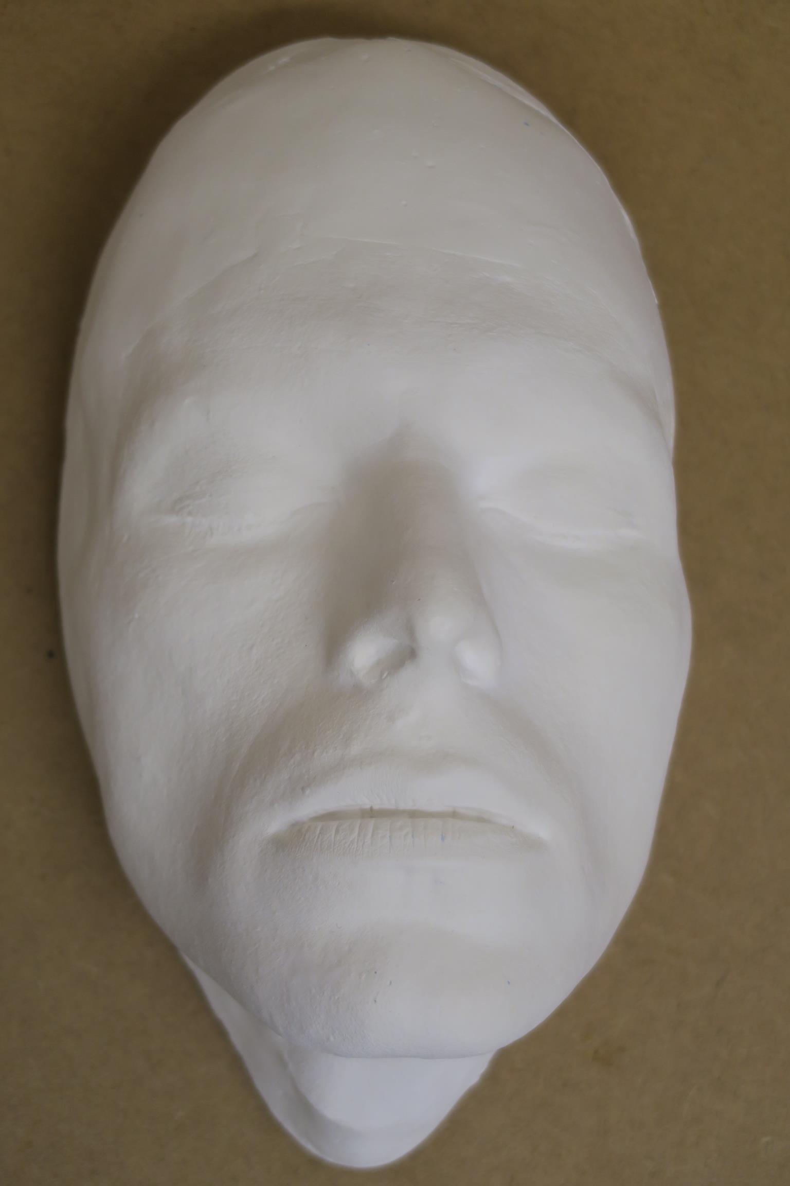 David Bowie life mask dated 2016 and signed by the maker in blue felt to reverse,