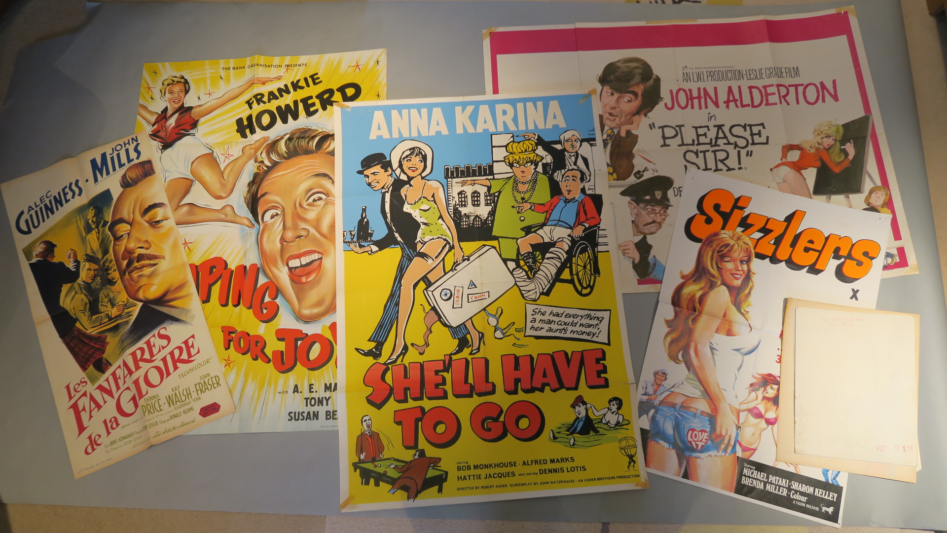 Collection of folded film posters including a UK Quad for "Please Sir!" with Arnaldo Putzu art (30