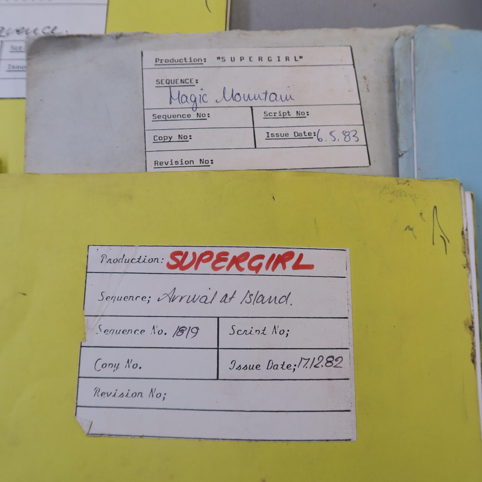 Supergirl original mimeographed production storyboards in titled folders dated from 1982 to 1983 - Image 4 of 4