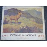 LMS Scotland for Holidays rolled condition original rail travel poster with art by W.