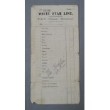 Charlie Chaplin original autograph signed in pencil on White Star Line RMS Olympic Cruise Ship