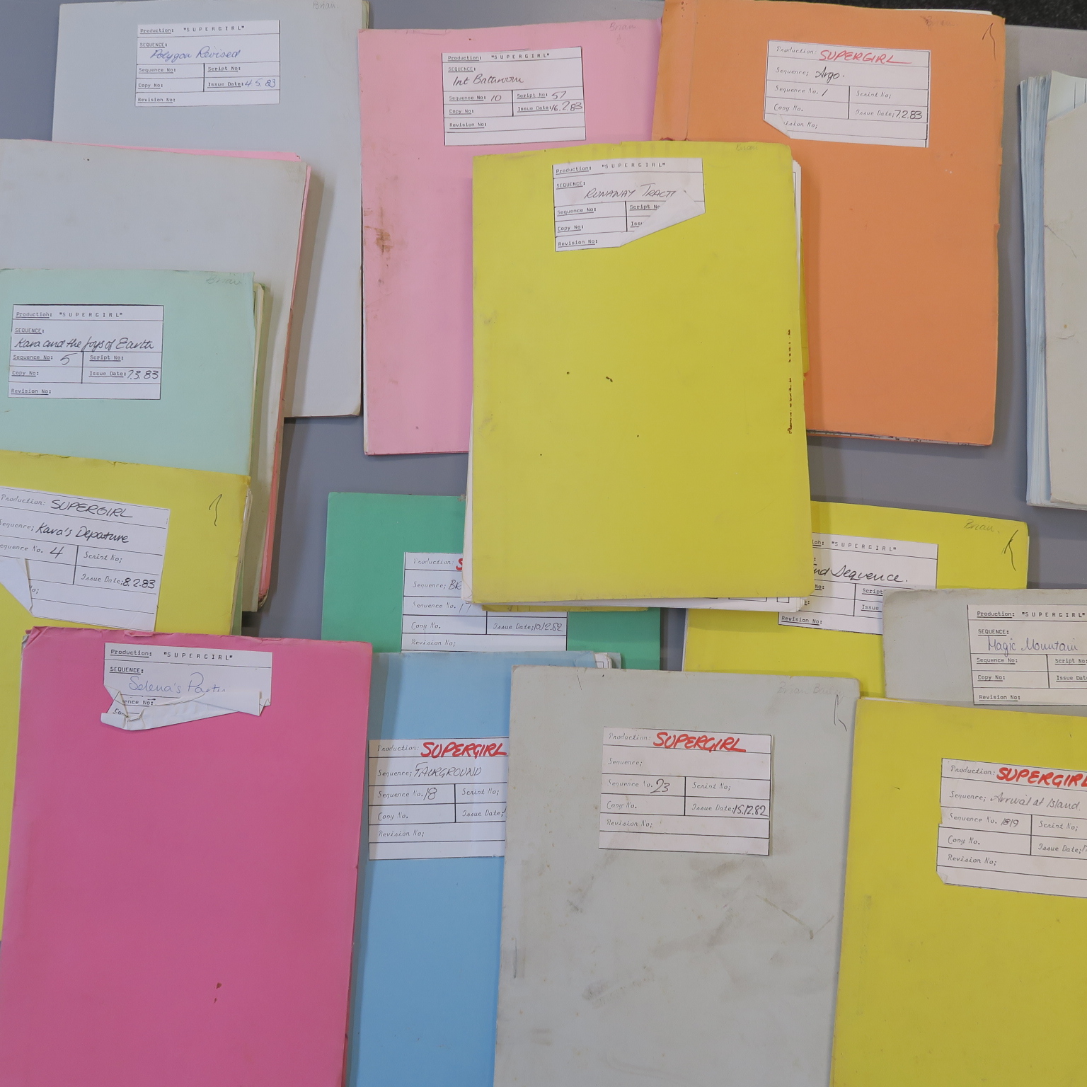 Supergirl original mimeographed production storyboards in titled folders dated from 1982 to 1983 - Image 3 of 4