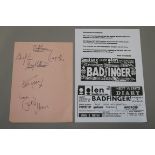 Badfinger autographs obtained from the Glen Ballroom on February 26th 1970.