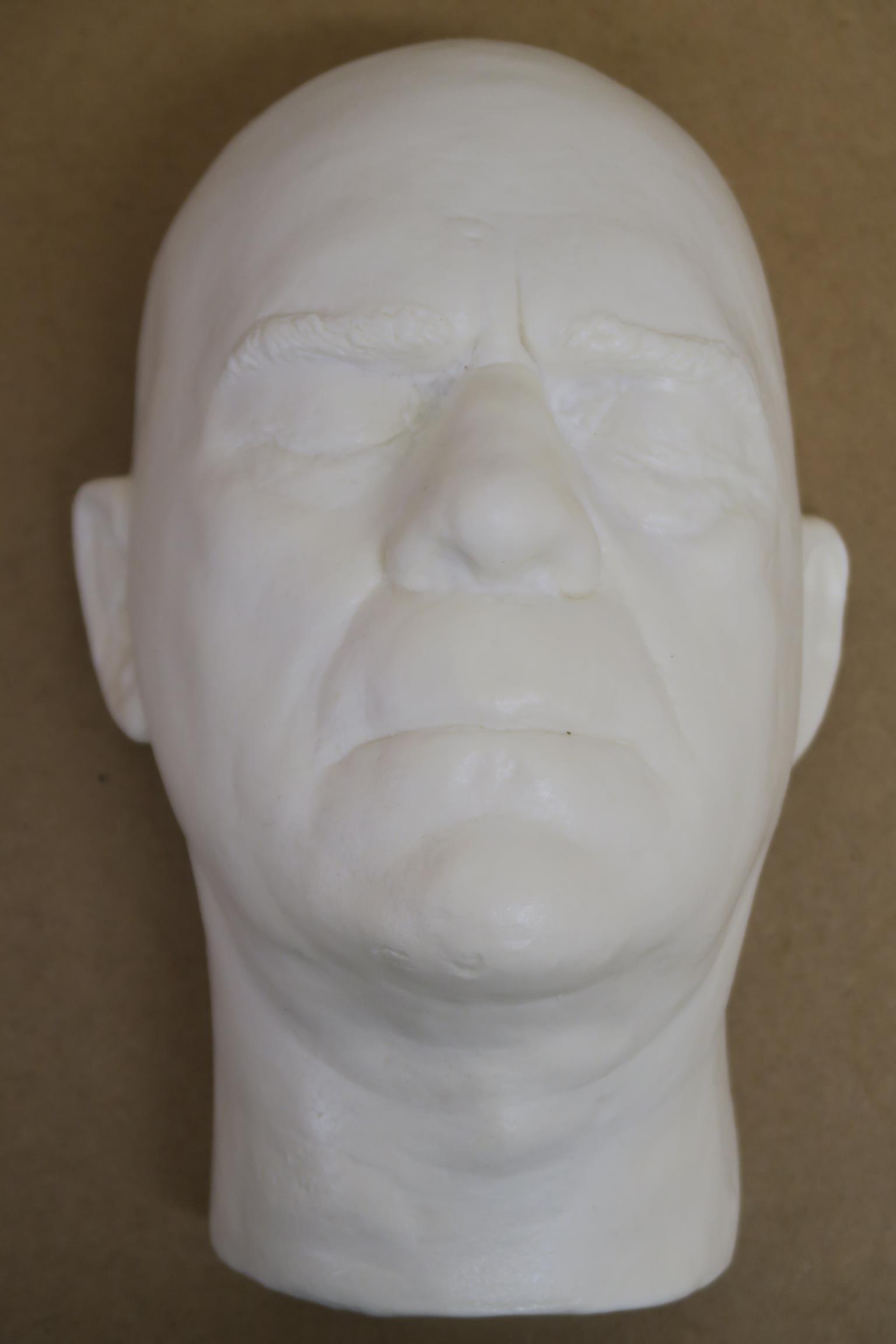 Boris Karloff life mask cast from Styrofoam with metal wire hanger attached to the inside to enable