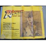 Raiders of the Lost Ark British Quad film poster stars Harrison Ford as Indiana Jones in folded