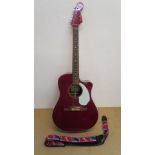 Two Fender guitars - Fender Sonoran candy apple red guitar with Fender strap,