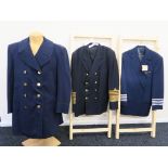 Three coats one from Dominic Gherardi custom tailoring blue jacket with winged star badge at top