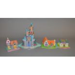 Four Polly Pocket buildings by Bluebird, unpackaged and lacking figures,