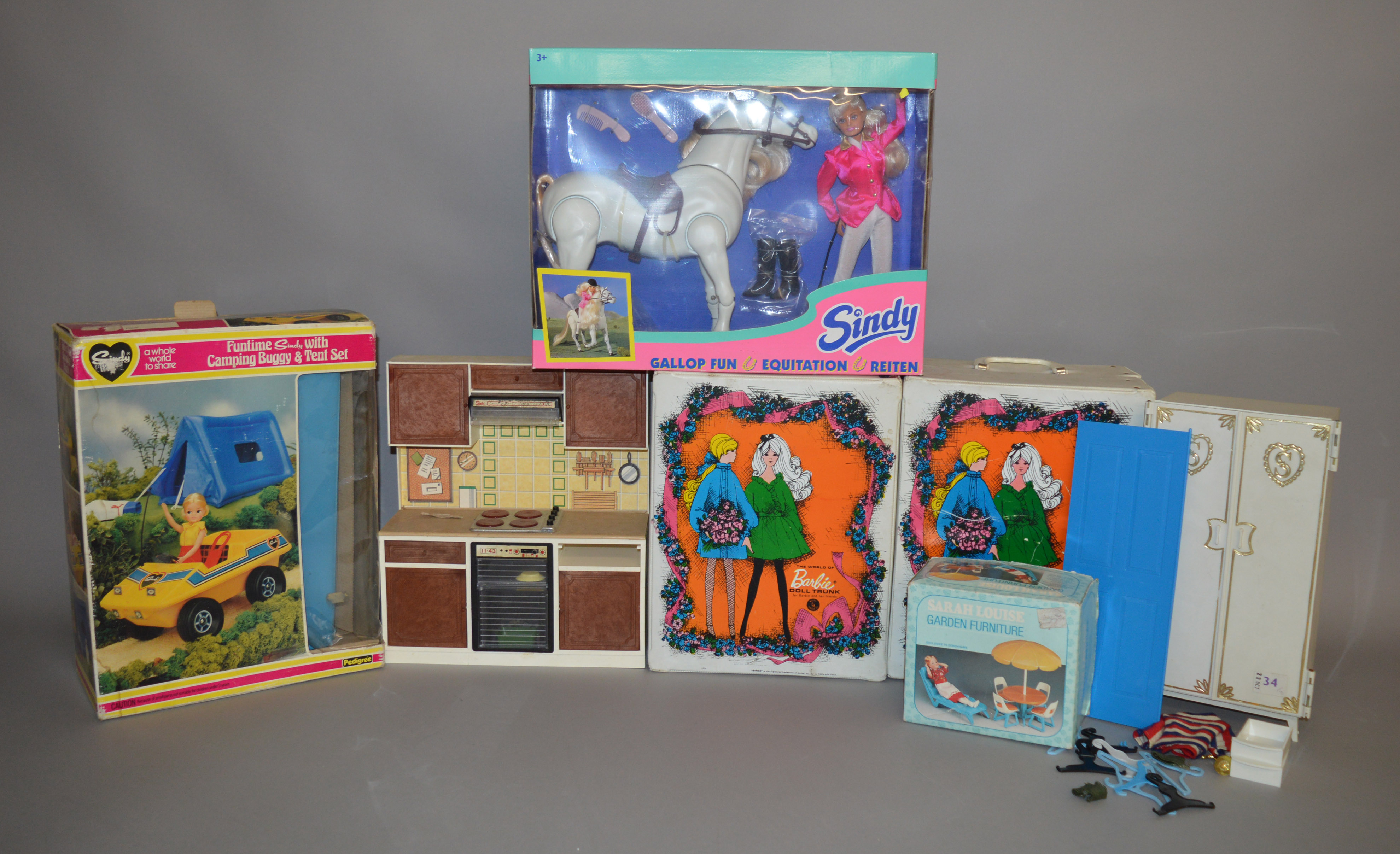 EX-SHOP STOCK: Quantity of Fashion Doll accessories including a boxed Pedigree Sindy Camping Buggy