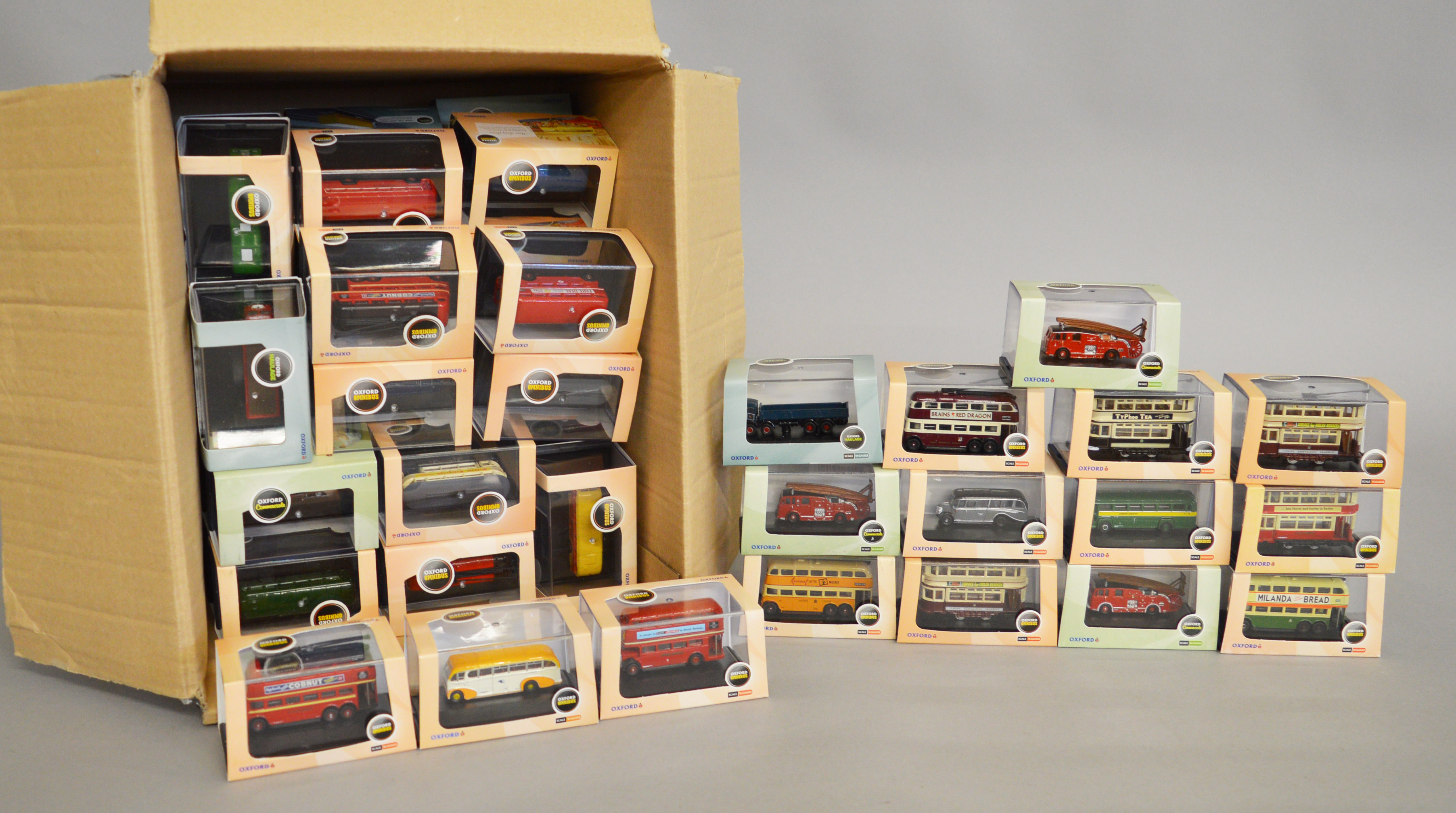 EX-SHOP STOCK: Fifty two Oxford Diecast N Gauge models including Omnibus, Haulage, Commercials etc.