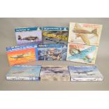 EX SHOP STOCK - Eight military fighter and transport plastic model aircraft kits by Italeri,