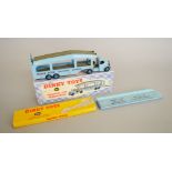 A boxed Dinky Toys 582 Pullmore Car Transporter in pale blue with fawn decks with six rivets to the
