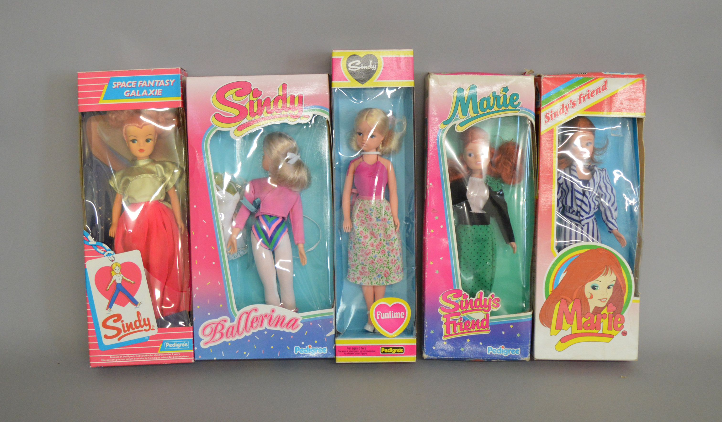 EX-SHOP STOCK: Five Pedigree Sindy and Marie dolls, all boxed.