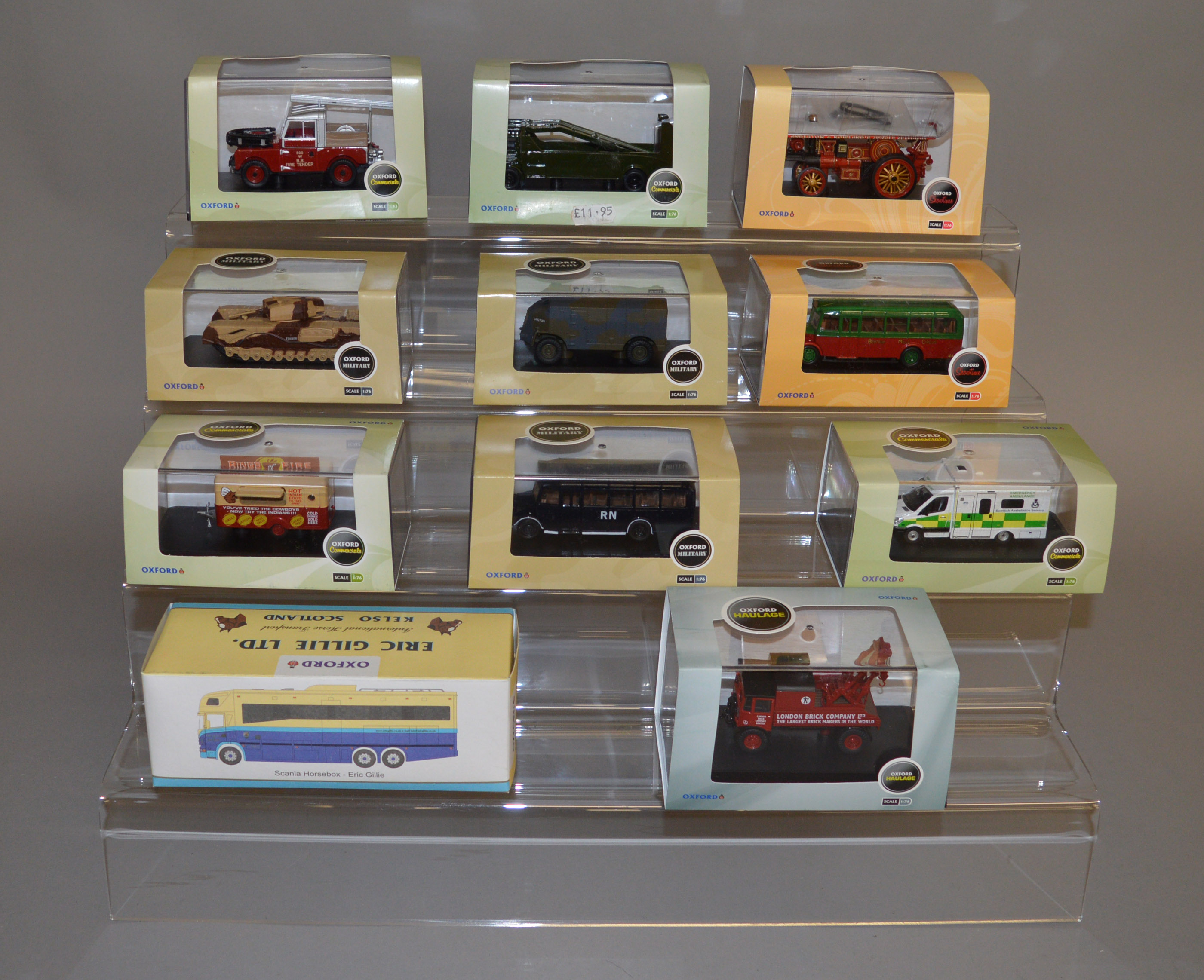 EX-SHOP STOCK: Eleven Oxford Diecast 1:76 models including Military, Showtime, Commercials etc,