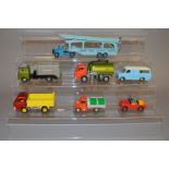 Seven unboxed Dinky diecast in playworn condition with repainting to some; Land Rover,