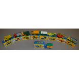 Nine Matchbox Superfast diecast models; 1- Mercedes Truck, 4, 13, 26 - GMC Tipper Truck, 28, 32,