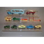 Ten unboxed Dinky diecast models in playworn condition with repainting to some,