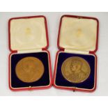 ROYAL MINT - Two 1911 George V coronation bronze medallions 51mm (by B.