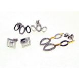 Three pairs of unmarked white earrings, tested to 14ct,