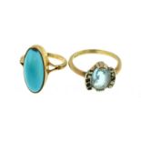 A turquoise ring stamped 9ct, turquoise measures approx 17mm x 8mm, size L,