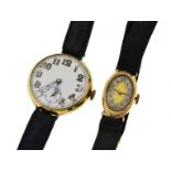 Two 9ct early 20th century mechanical wristwatches, a gents with London import marks 1916,