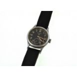 RECORD - WWII military mechanical wristwatch, clean black dial in good condition,