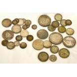 A mixed quantity of pre 47 silver coins, approx gross weight 180gms,
