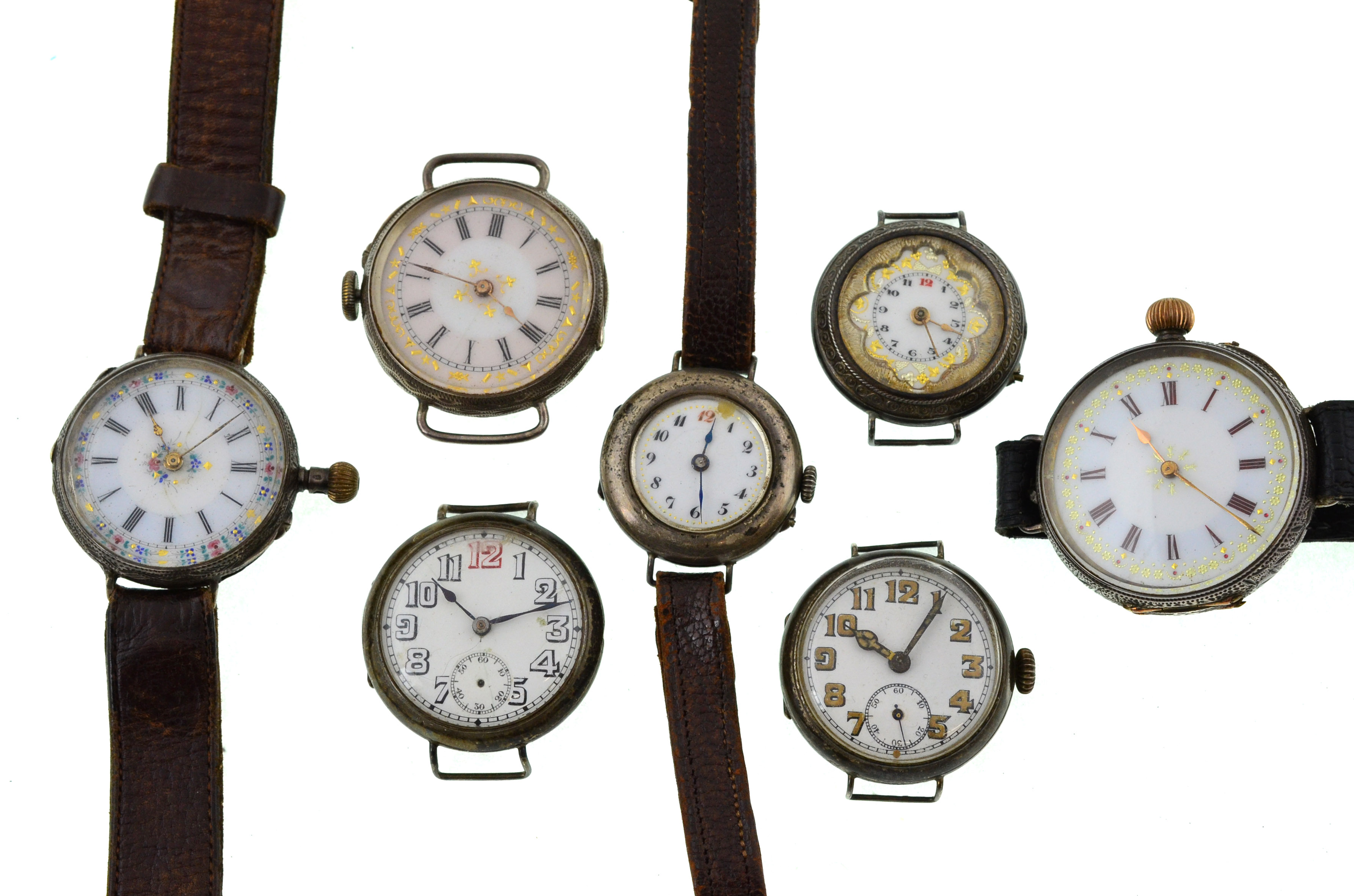 Seven silver early 20th century mechanical watches,