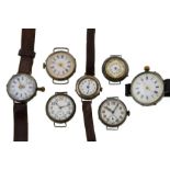 Seven silver early 20th century mechanical watches,