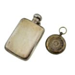 Silver hip flask H/M Birmingham 1940, approx 120gms, together with a silver pocket watch,