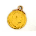 1835 full sovereign soldered to a rose gold pendant mount, approx gross weight 8.