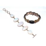 Two silver stone set bracelets, one set with moonstones,