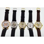 ROTARY - Five automatic Rotary skeleton wristwatches,