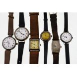 Six early 20th century H/M silver wristwatches to include J.