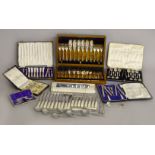 A quantity of cased silver plated cutlery to include nutcracker set,