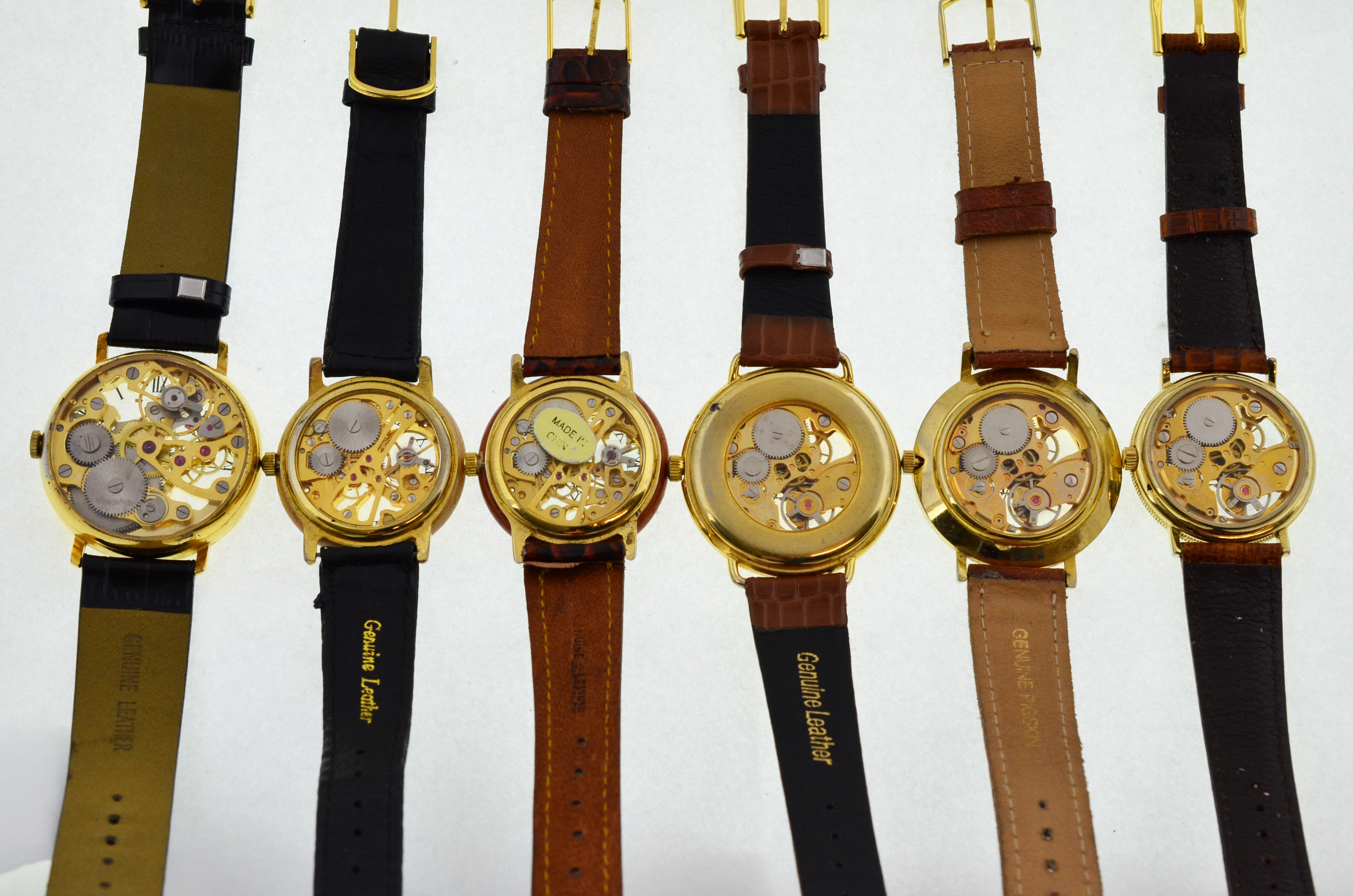 Six modern skeleton gold-plated mechanical wristwatches, - Image 2 of 2