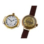 Two converted fob watches, stamped 14k,