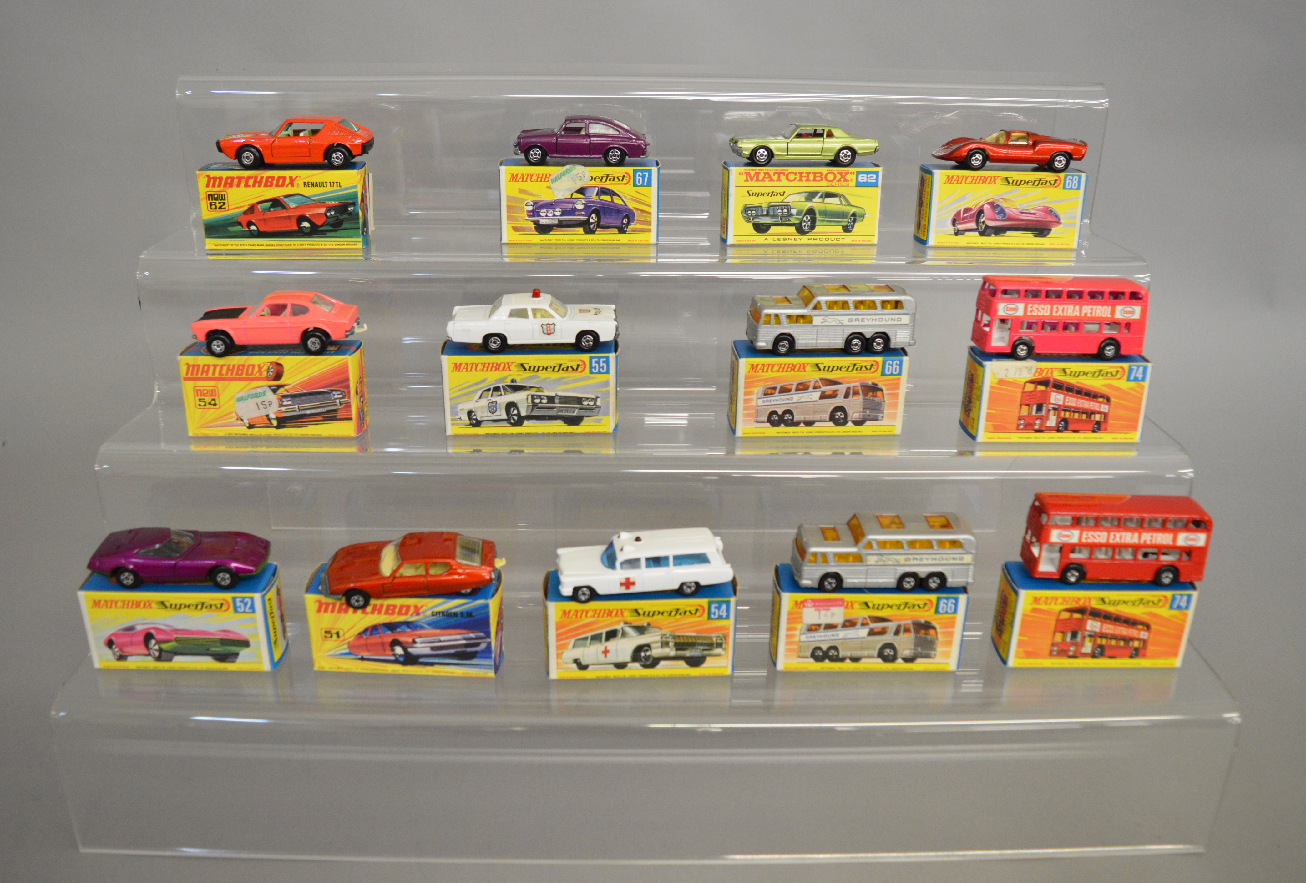 13 boxed Matchbox 1-75 series 'Superfast' models, including 51, 52, 54 Cadillac Ambulance,