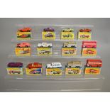 13 boxed Matchbox 1-75 series 'Superfast' models, including 51, 52, 54 Cadillac Ambulance,