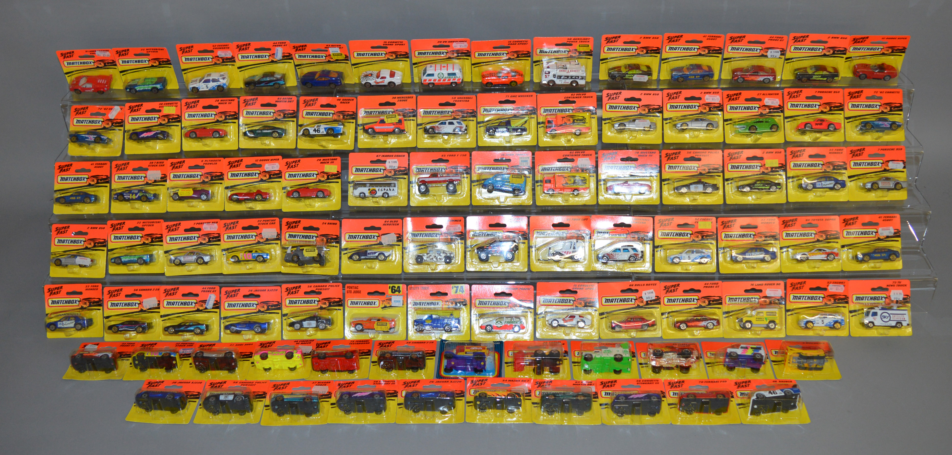 89 carded Matchbox 'Superfast' miniature diecast models including 15 Corvette,