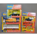 6 boxed Dinky Toys diecast models including a Volvo Estate in orange (Italy base) in #180