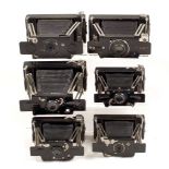 6 Ensign Ensignette Folding Strut Cameras. To include No. 2 and No. 2 De Luxe models.